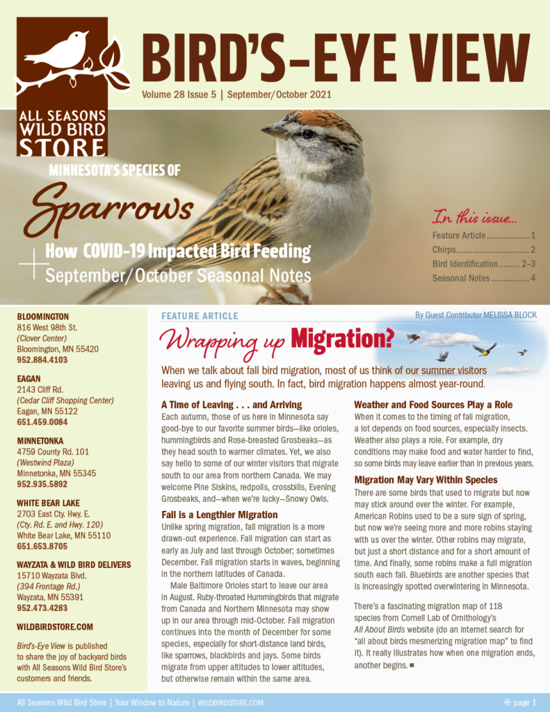 September/October 2021 edition of Bird's-Eye View newsletter
