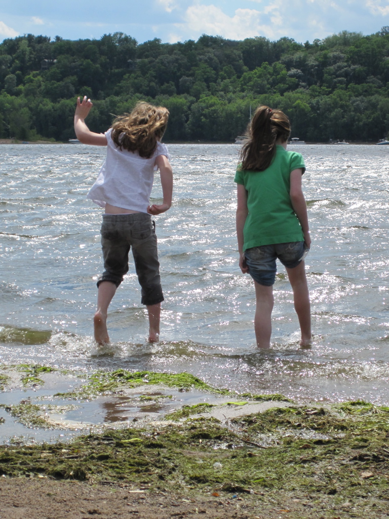 Children wading in water